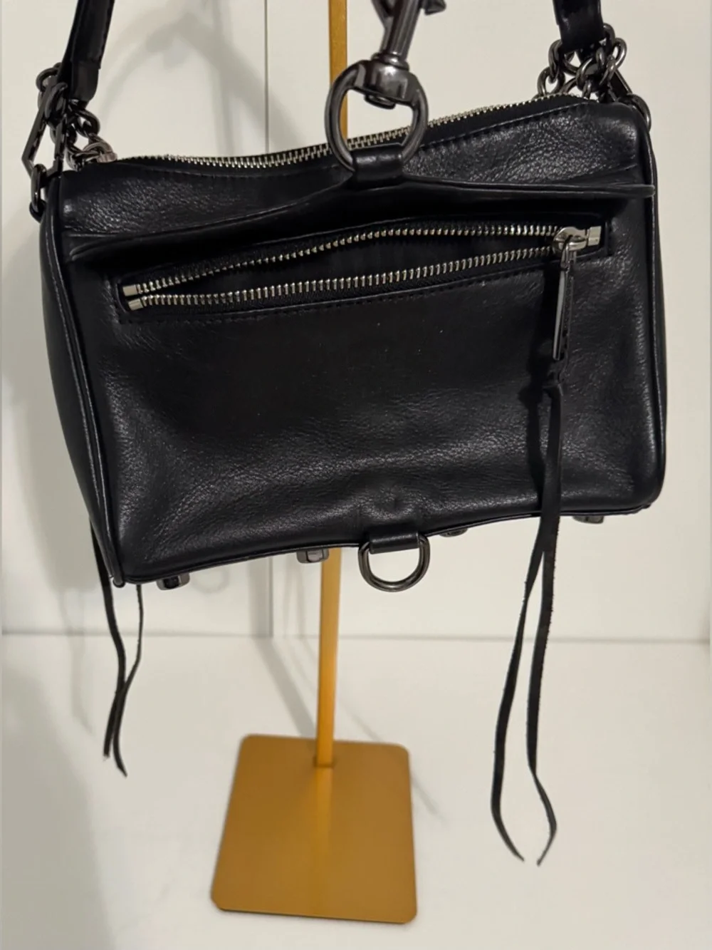 Rebecca Minkoff Black Leather Mini M.A.C. Crossbody with‎ Silver Hardware